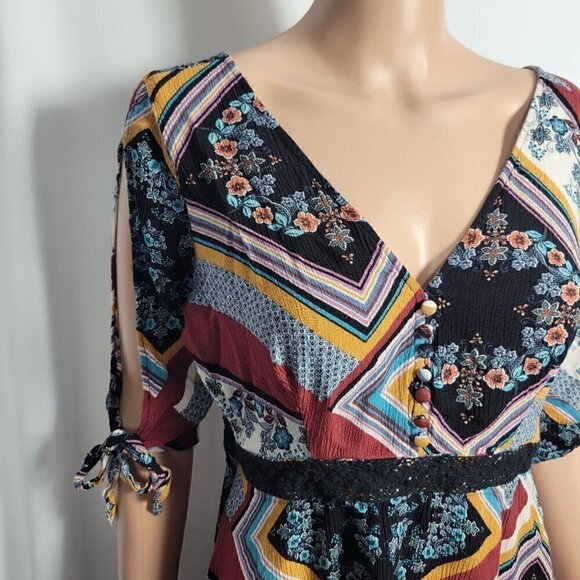 Shyanne Women's Country/Boho Wear Mixed Media 3/4 Sleeve Dress Size L - Picture 2 of 10